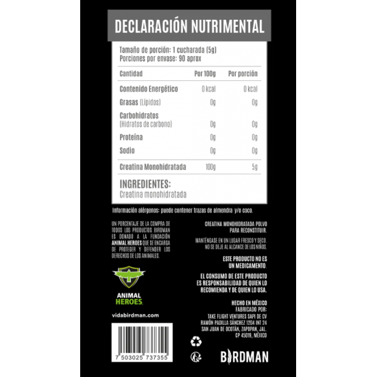 Creatina 450gms. De Birdman