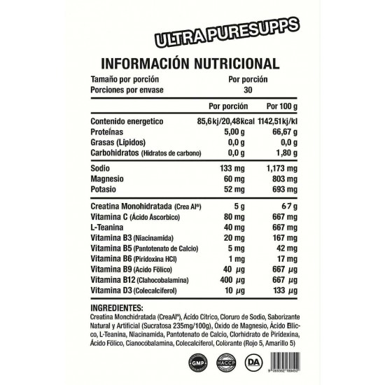 Creatine + Electrolitos 30servs. De Ultra Pure Labs